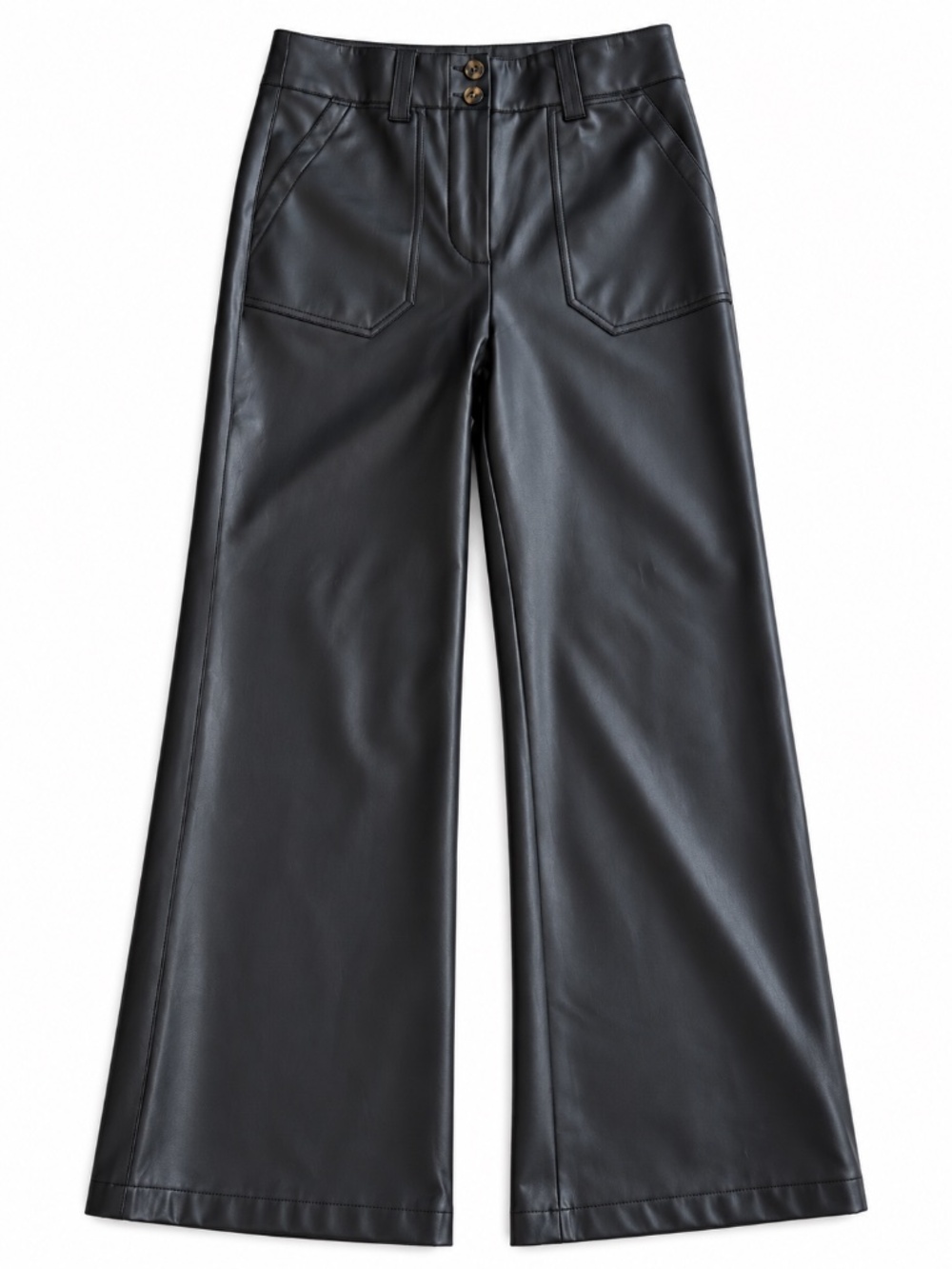 Anthropologie Maeve Naomi Wide Leg Flare Faux Leather Black Pants Size US 10